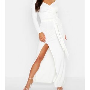 Off The Shoulder Split Maxi Bridesmaid Dress